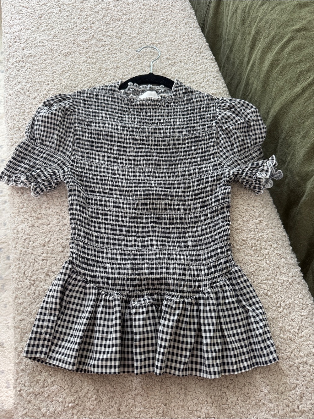 Reformation Smocked Gingham Peplum Top - Black & White